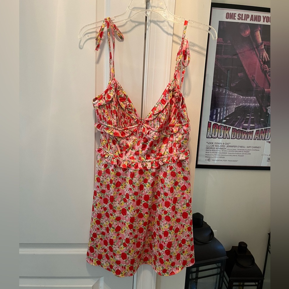 For Love And Lemons Floral Chemise in Red and Pink
